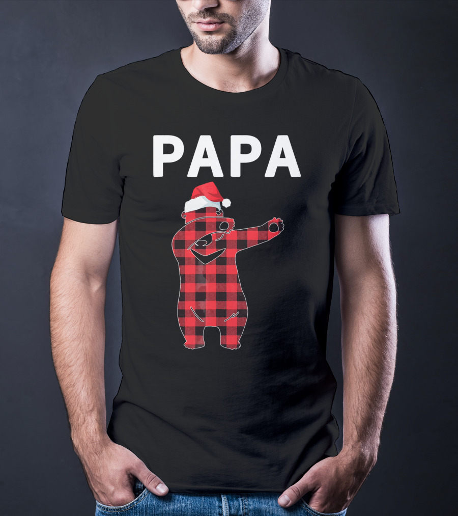 PAPA Bear Plaid Santa Hat Christmas Dabbing T-Shirt