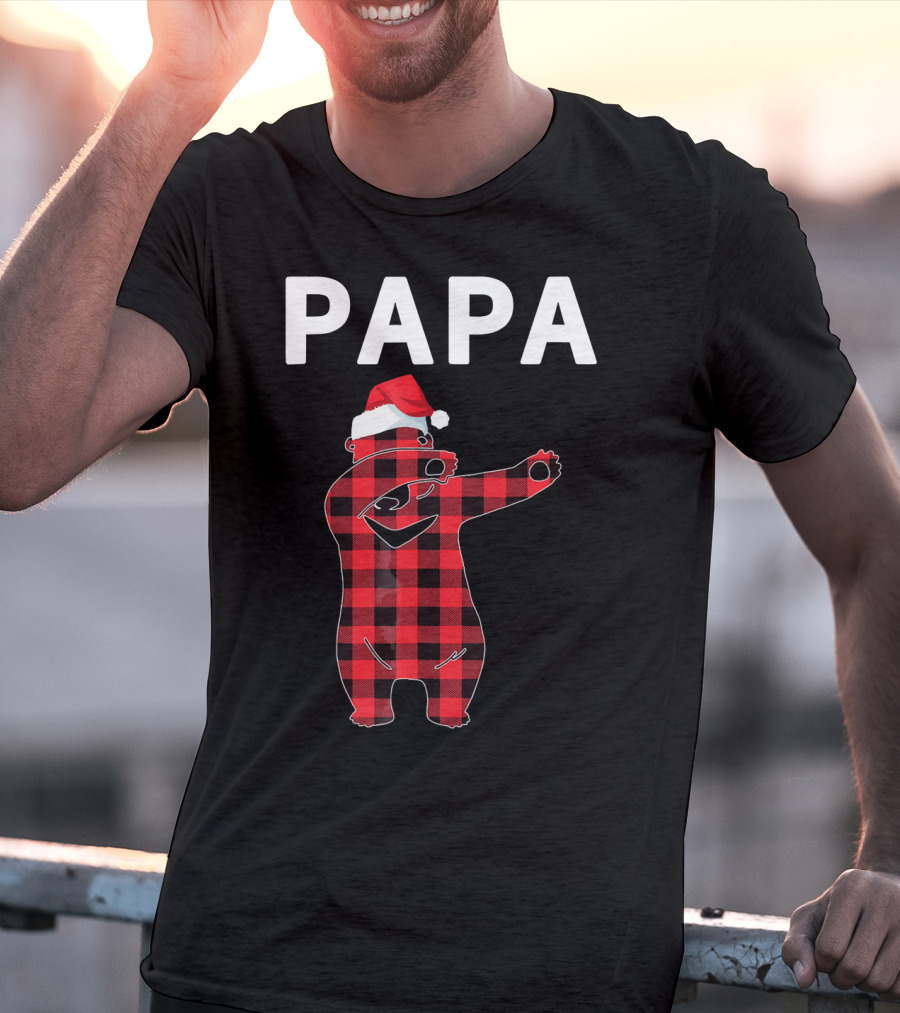 PAPA Bear Plaid Santa Hat Christmas Dabbing T-Shirt