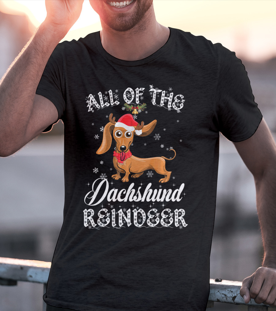 All Of The Dachshund Reindeer Santa Hat Snowflakes T-Shirt