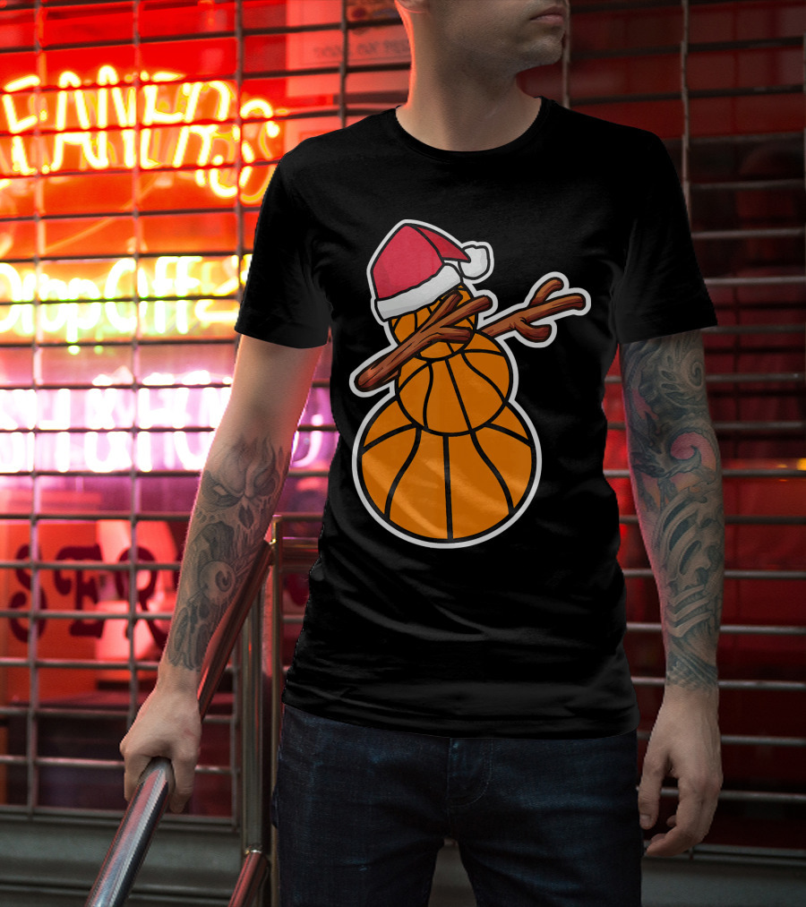 Basketball Snowman Dabbing Santa Hat T-Shirt