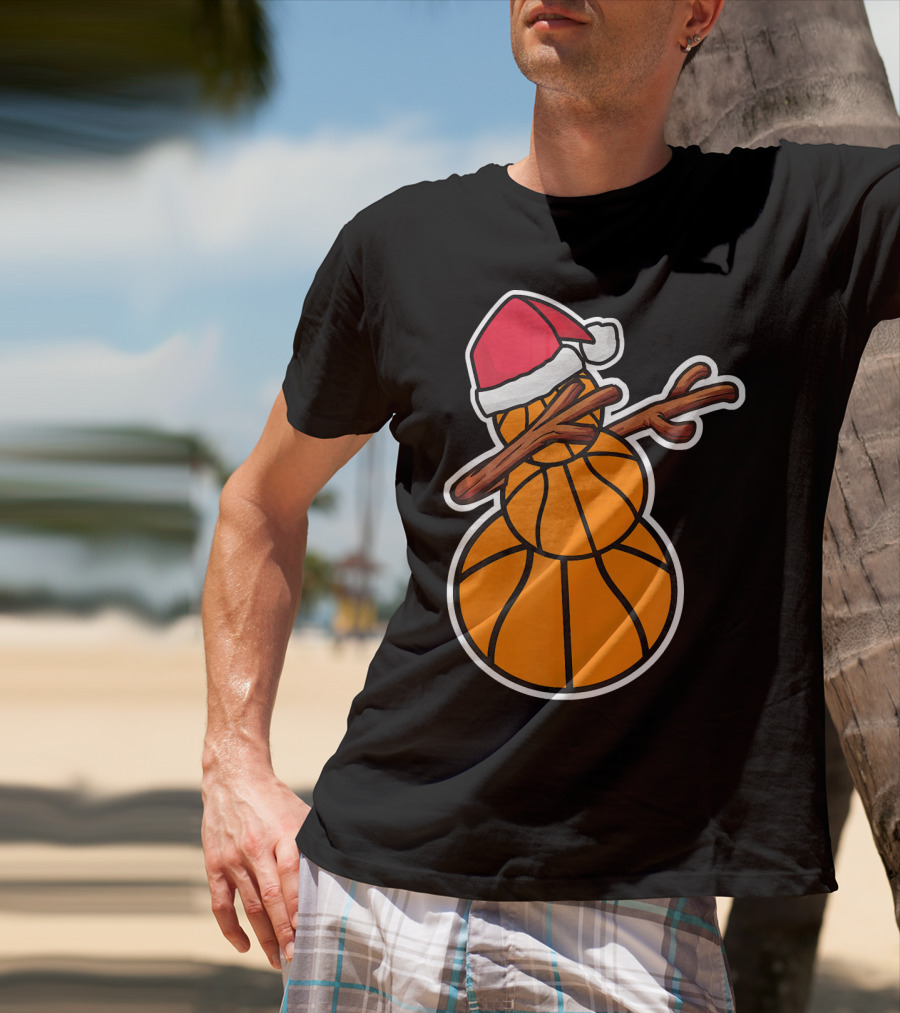 Basketball Snowman Dabbing Santa Hat T-Shirt