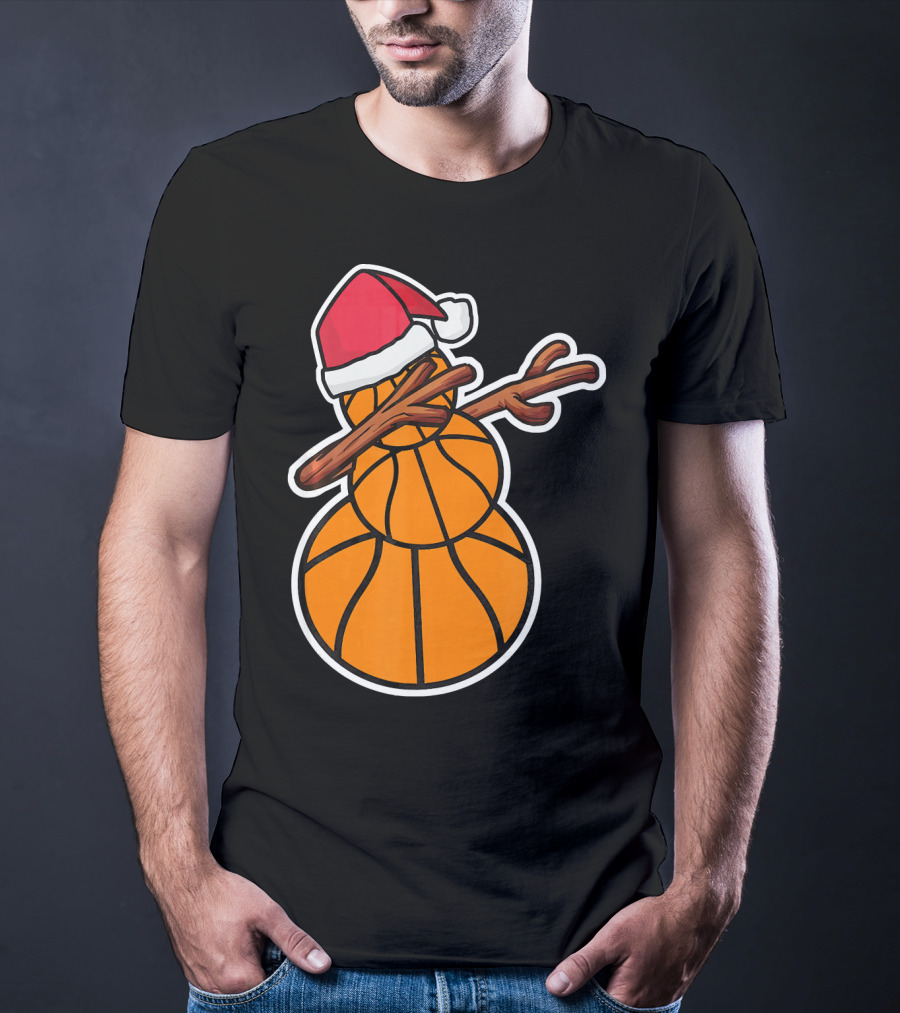 Basketball Snowman Dabbing Santa Hat T-Shirt