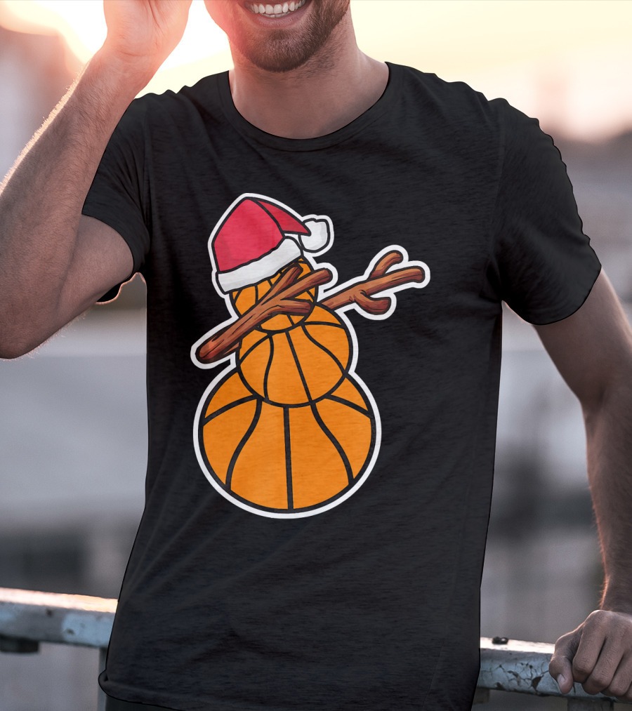 Basketball Snowman Dabbing Santa Hat T-Shirt