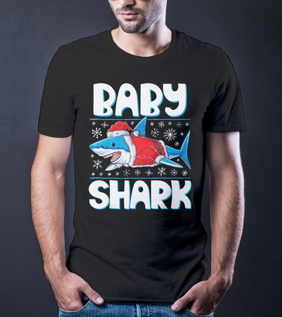 Baby Shark Santa Christmas Snowflakes T-Shirt