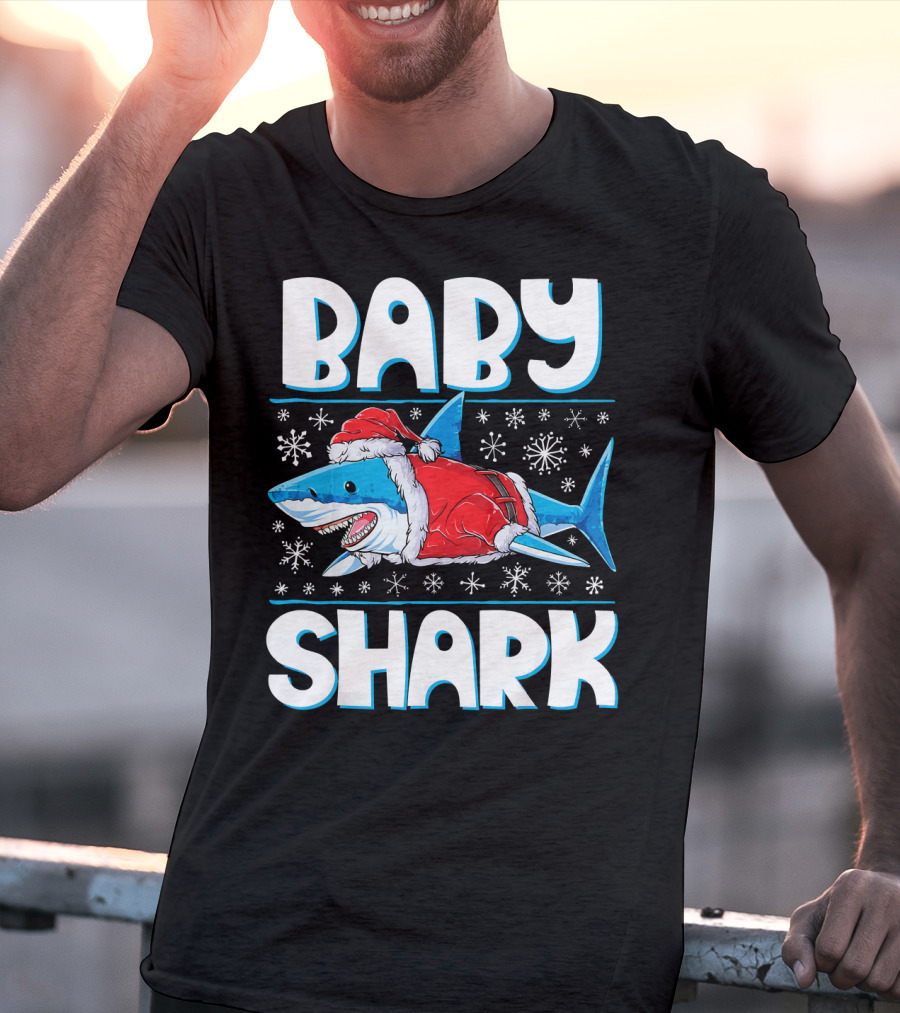 Baby Shark Santa Christmas Snowflakes T-Shirt