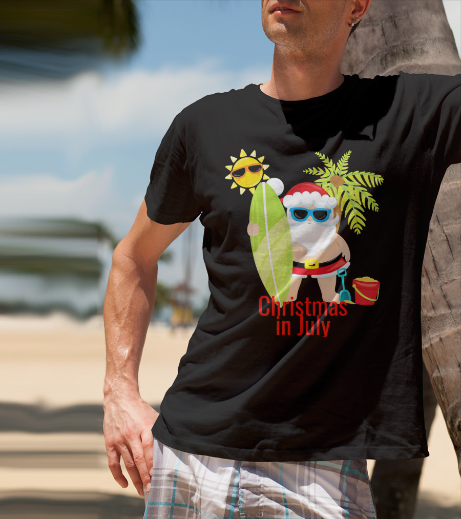 Christmas In July Beach Santa Surfer Sunny Holiday Fun T-Shirt