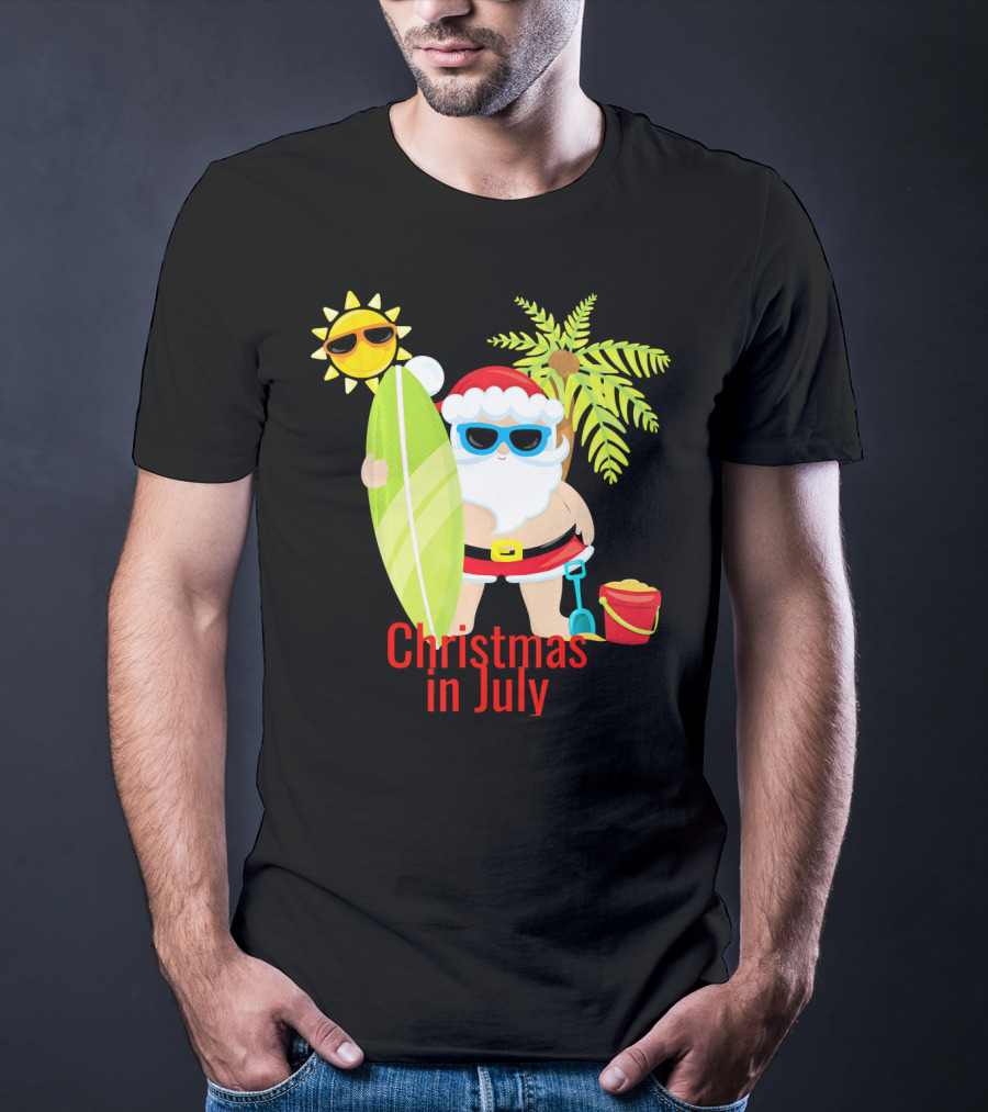 Christmas In July Beach Santa Surfer Sunny Holiday Fun T-Shirt
