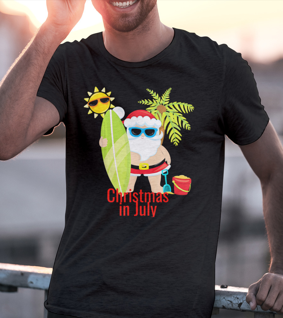 Christmas In July Beach Santa Surfer Sunny Holiday Fun T-Shirt