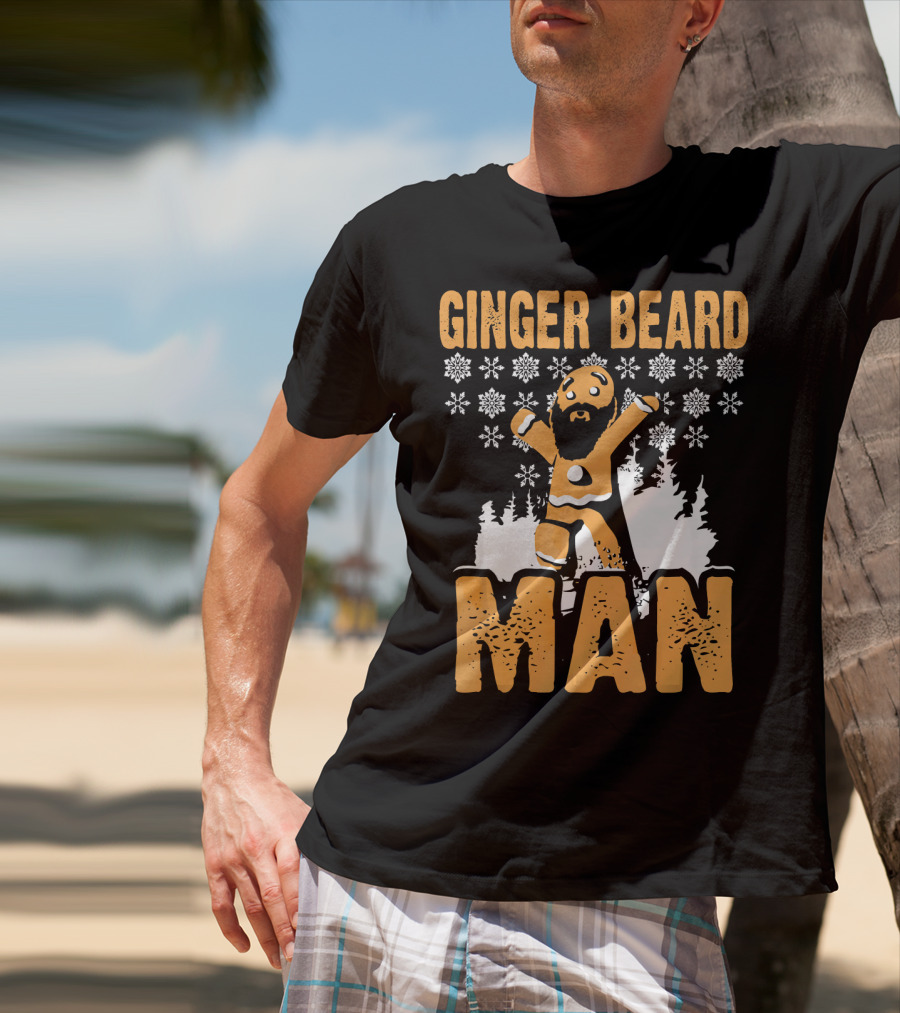 Ginger Beard Man Xmas Holiday Snowflakes Gingerbread T-Shirt