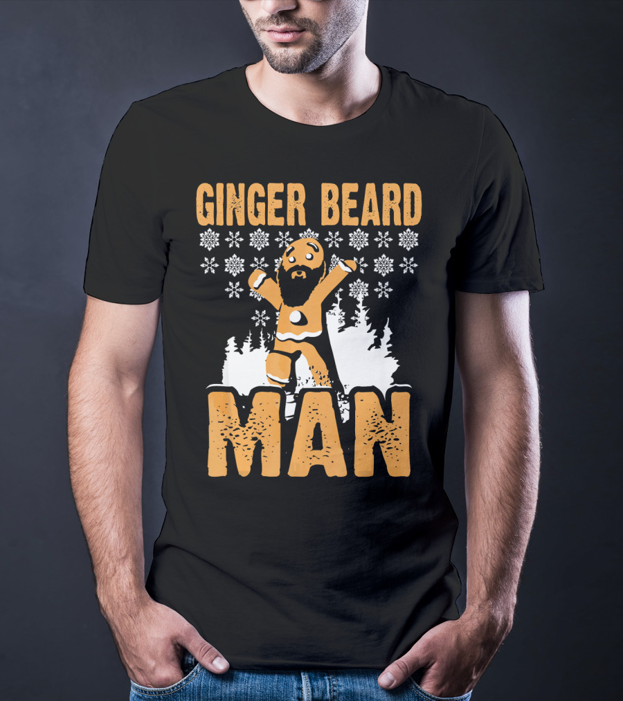 Ginger Beard Man Xmas Holiday Snowflakes Gingerbread T-Shirt