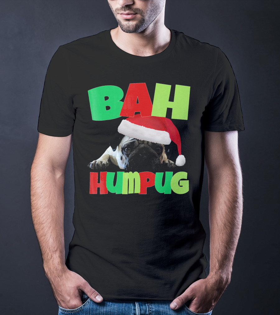 Bah Humpug Santa Hat Funny Grumpy Pug T-Shirt