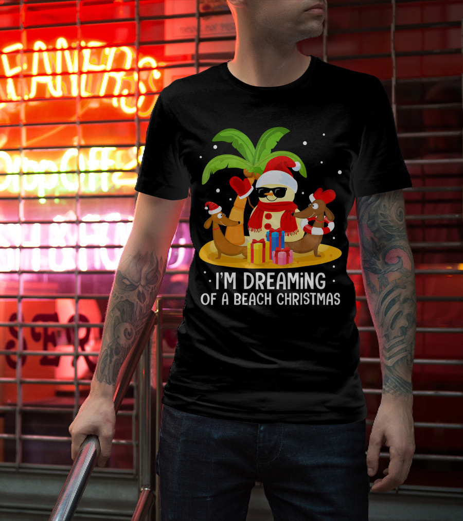 I'm Dreaming Of A Beach Christmas Snowman Dachshund T-Shirt