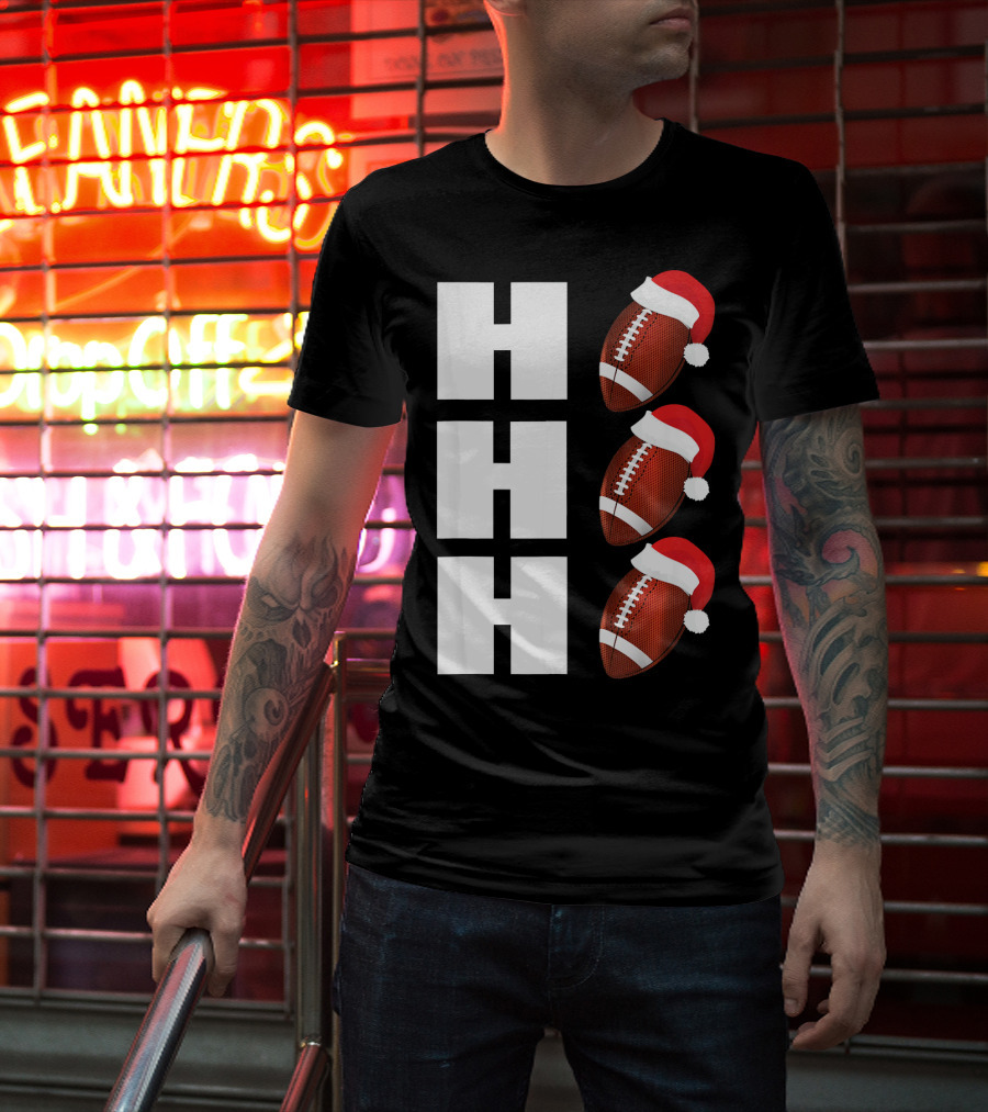 HO HO HO Santa Hat Football Christmas Humor T-Shirt