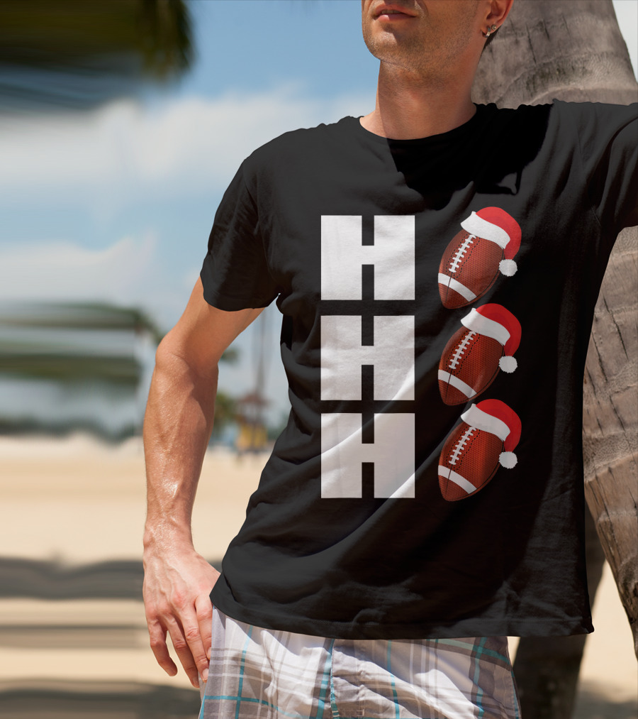 HO HO HO Santa Hat Football Christmas Humor T-Shirt