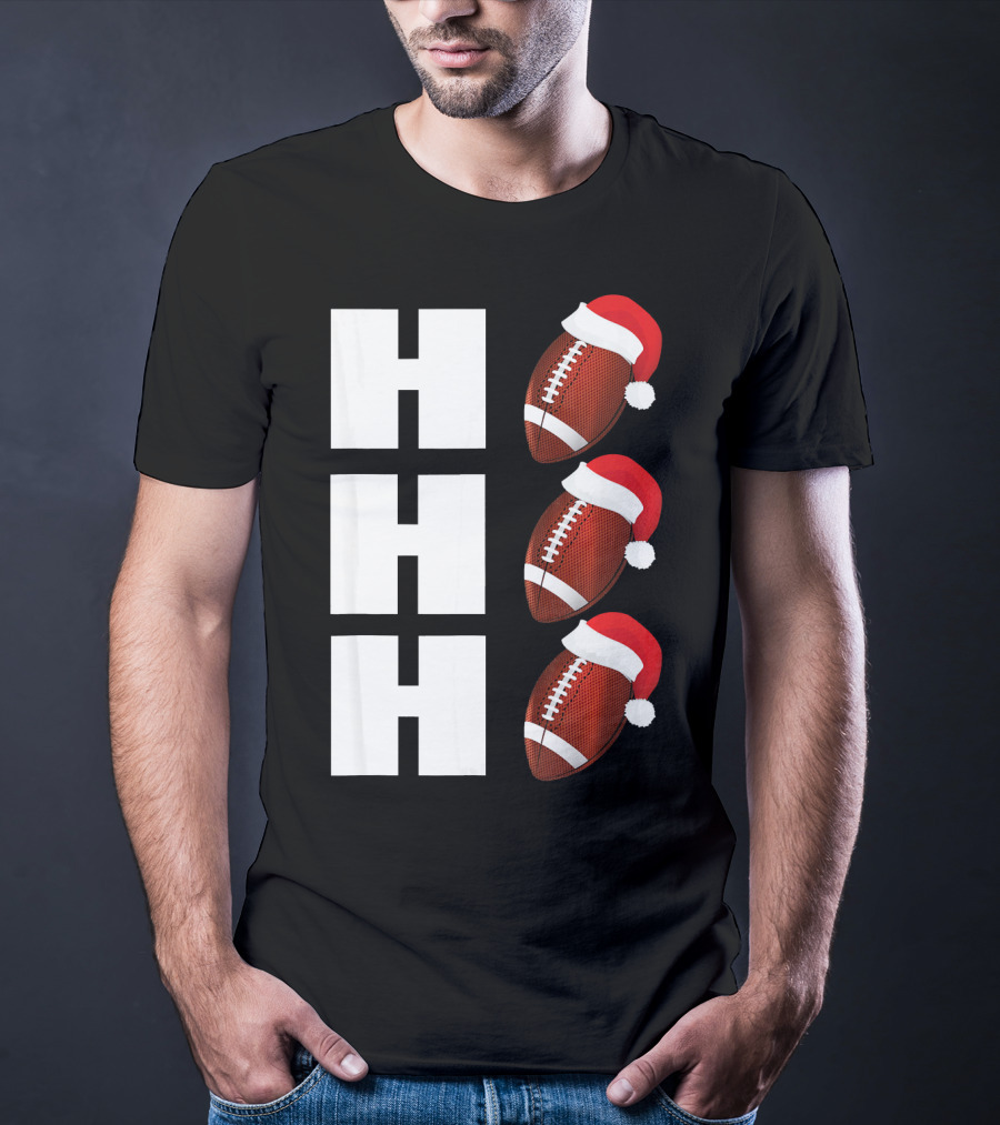 HO HO HO Santa Hat Football Christmas Humor T-Shirt