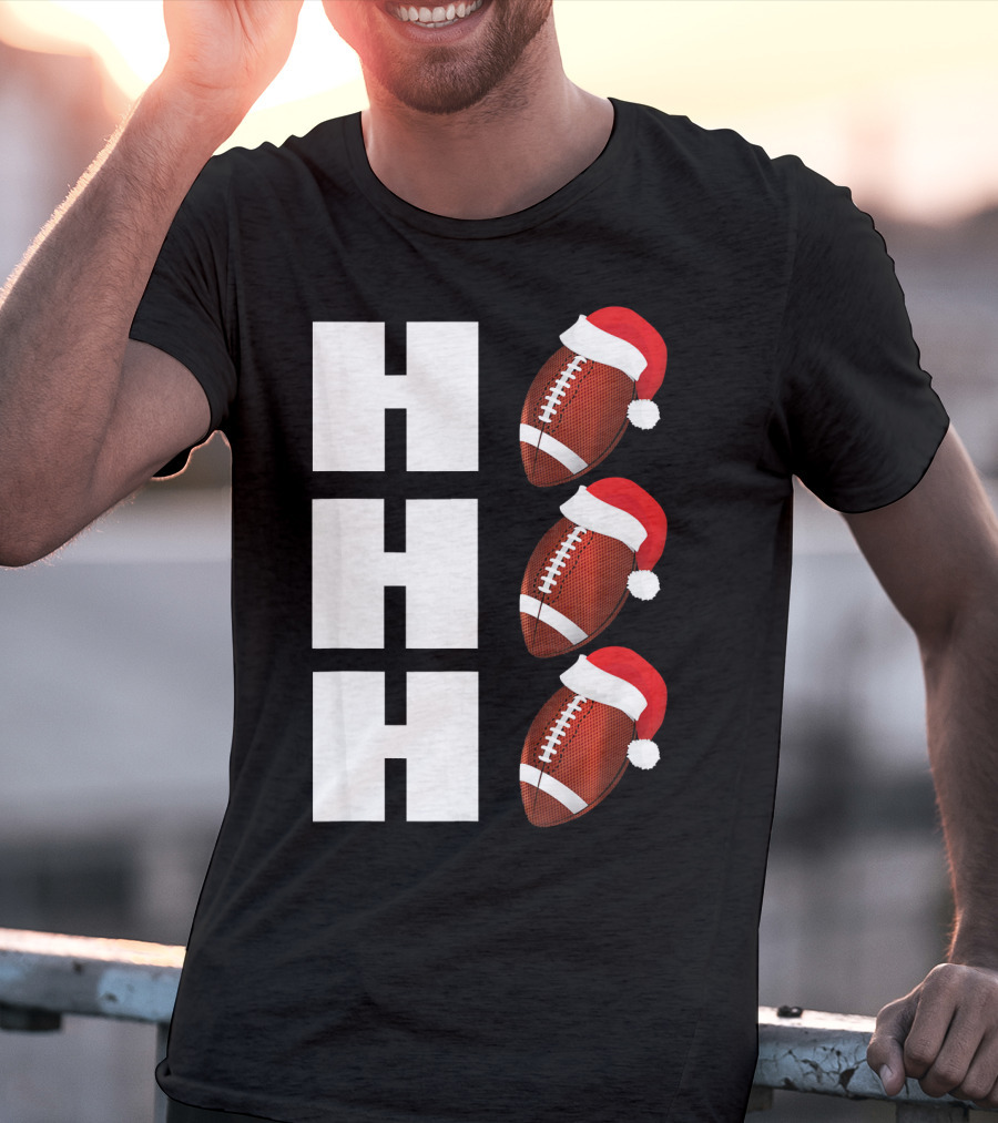 HO HO HO Santa Hat Football Christmas Humor T-Shirt
