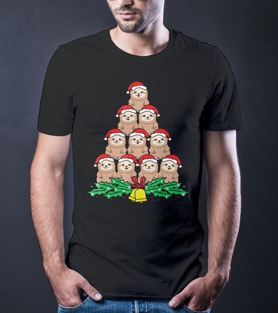 Christmas Tree Of Santa Hat Sloths For Xmas Lovers T-Shirt