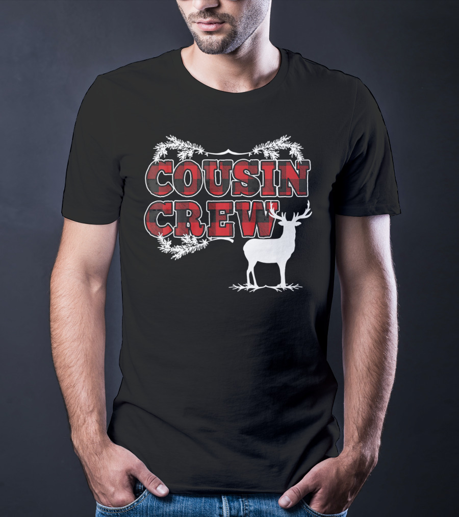 Cousin Crew Plaid Deer Antlers Holiday T-Shirt