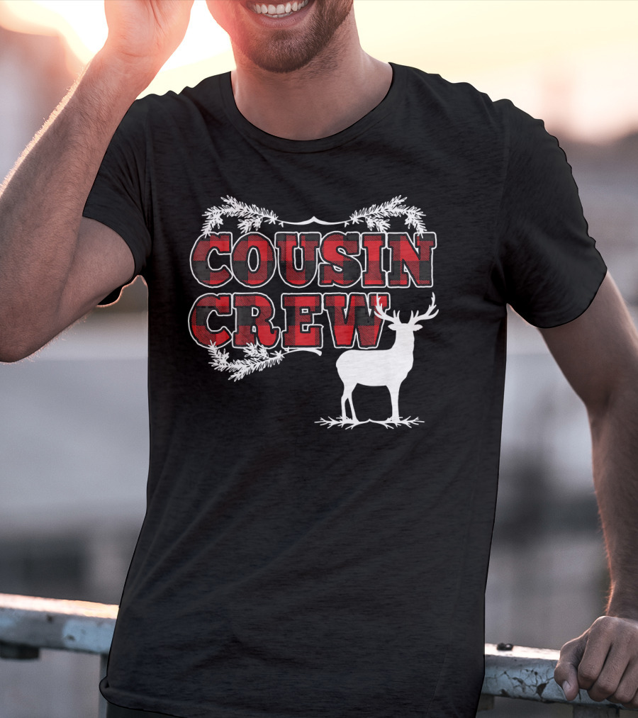 Cousin Crew Plaid Deer Antlers Holiday T-Shirt