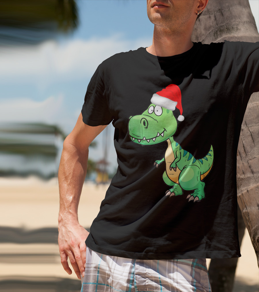 Santa Dinosaur Christmas T-Rex With Santa Hat T-Shirt