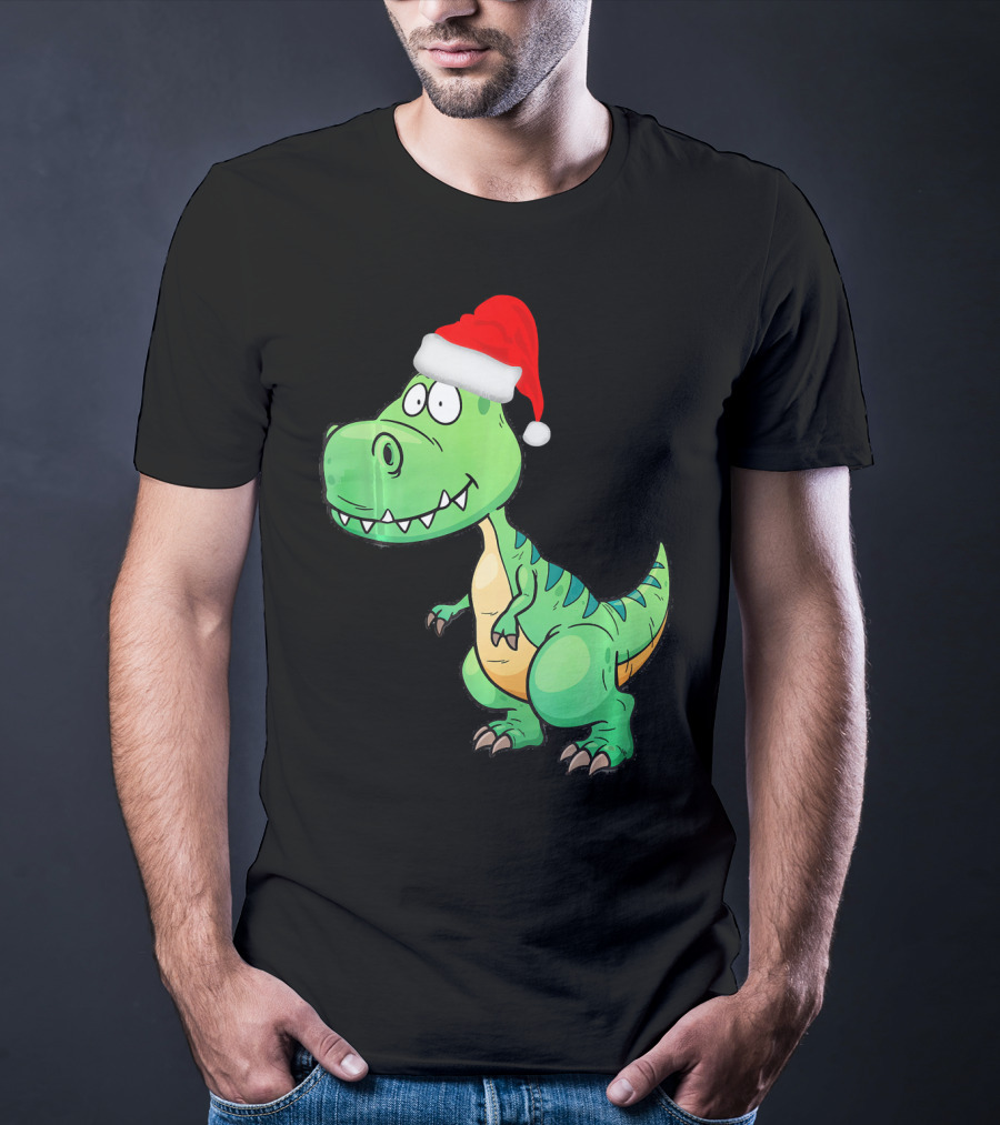 Santa Dinosaur Christmas T-Rex With Santa Hat T-Shirt