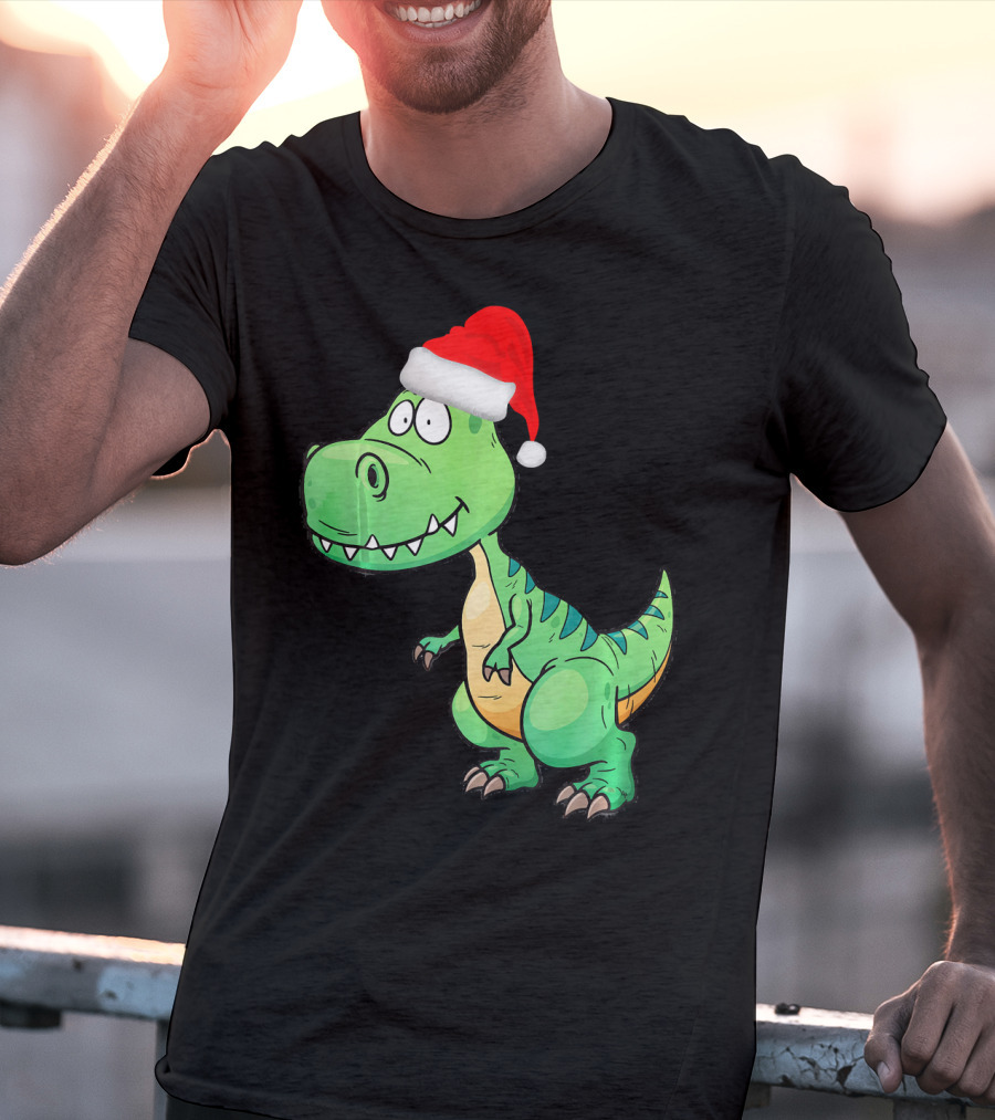 Santa Dinosaur Christmas T-Rex With Santa Hat T-Shirt