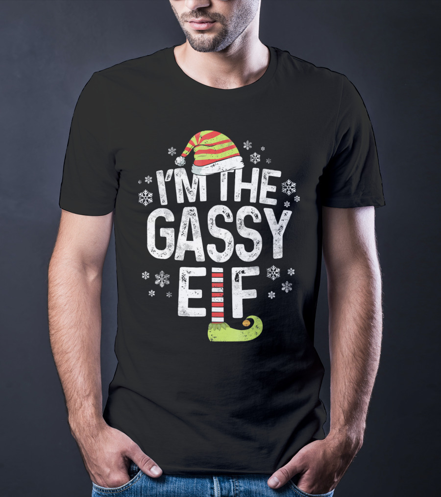 I'm The Gassy Elf Christmas Hat And Shoe With Snowflakes T-Shirt