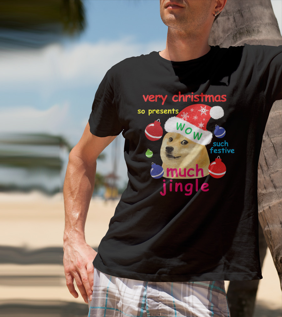 Very Christmas So Presents Wow Much Jingle Such Festive Doge Santa T-Shirt