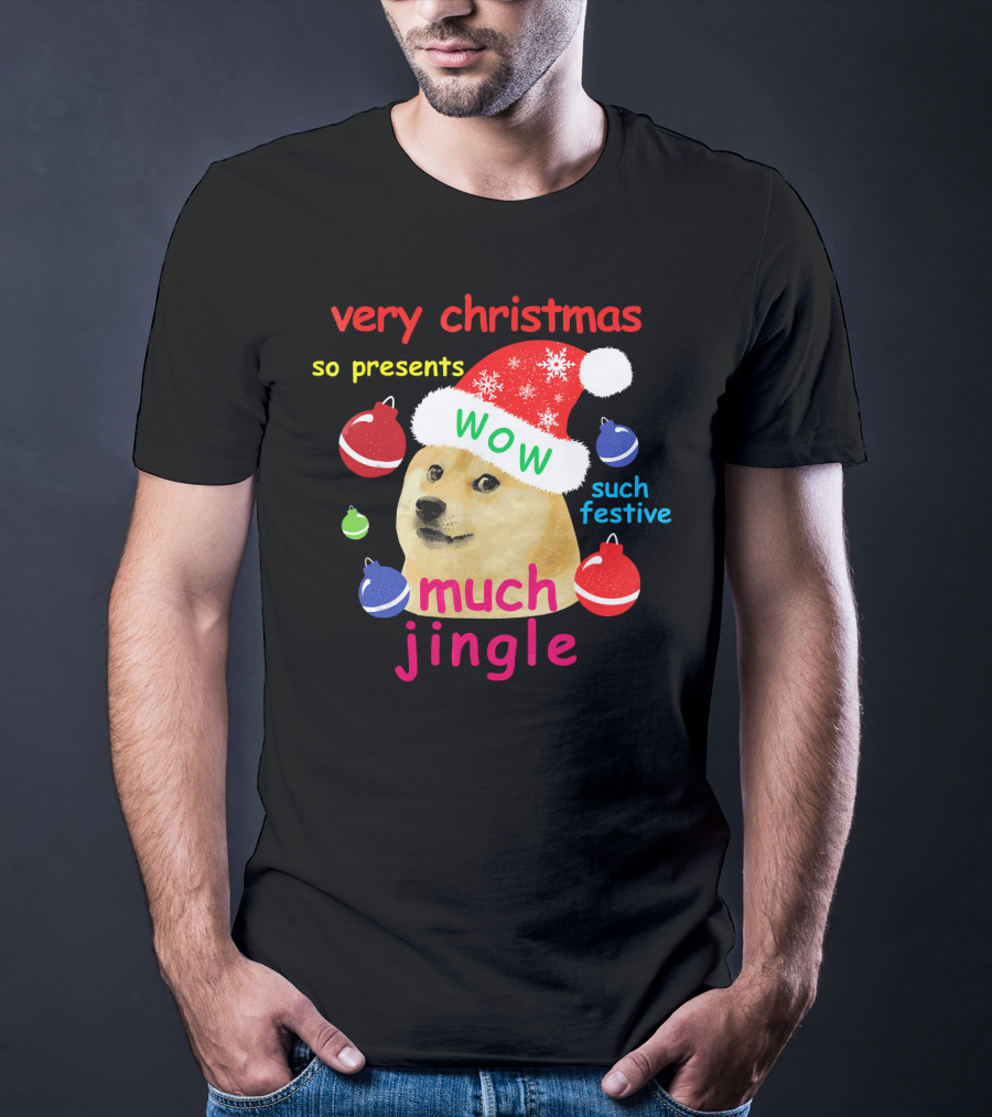 Very Christmas So Presents Wow Much Jingle Such Festive Doge Santa T-Shirt