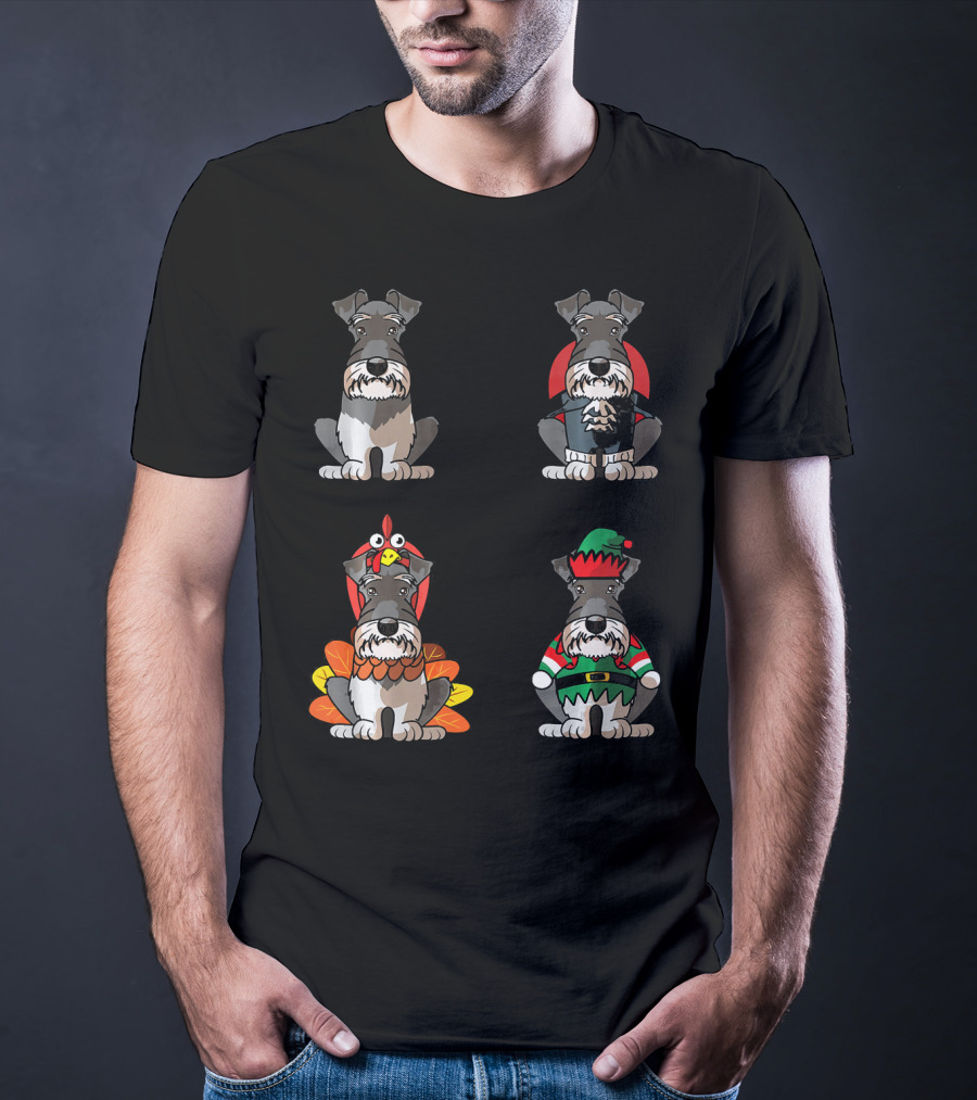 Miniature Schnauzer Seasons Halloween Thanksgiving Christmas Outfits T-Shirt