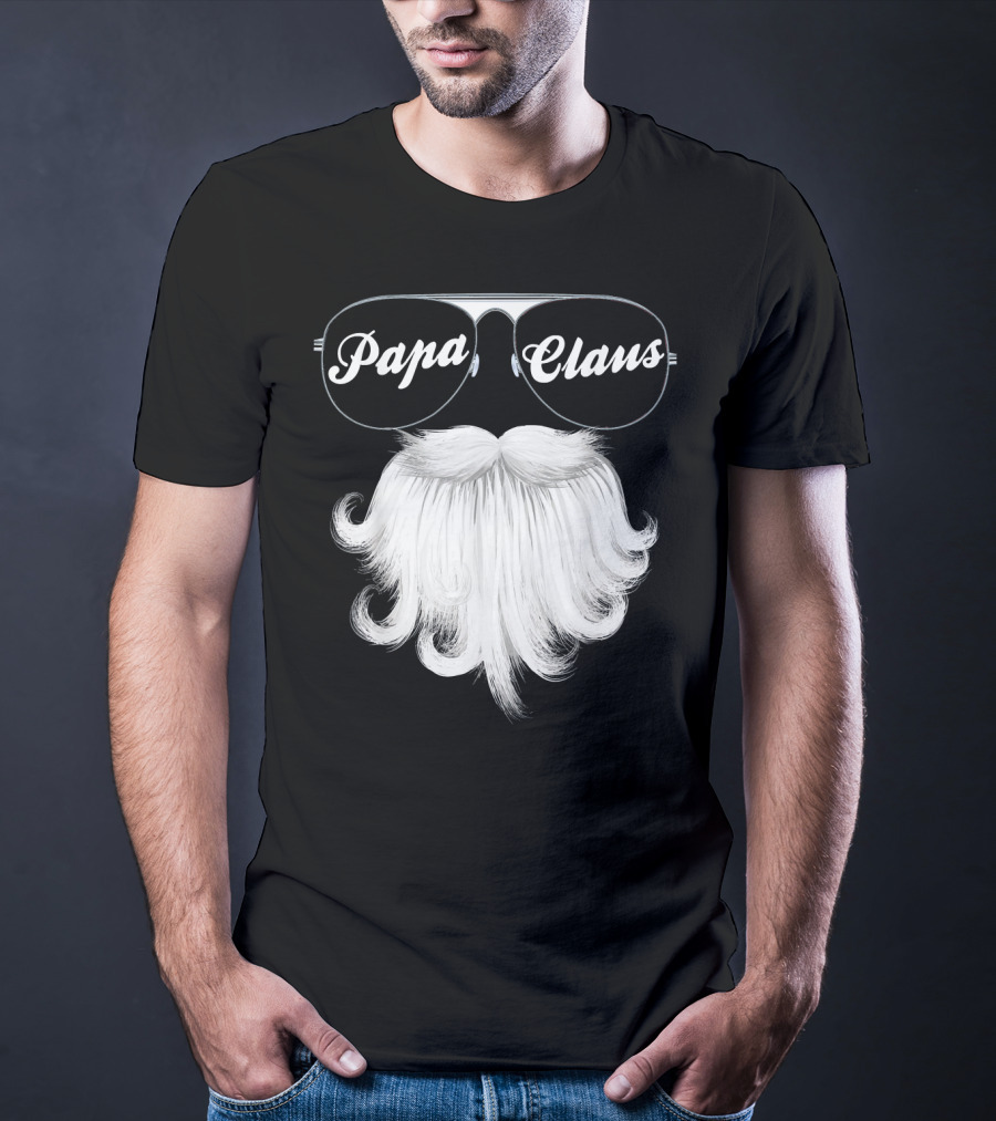 Papa Claus Funny Grandpa Dad Granda Sunglasses Beard T-Shirt