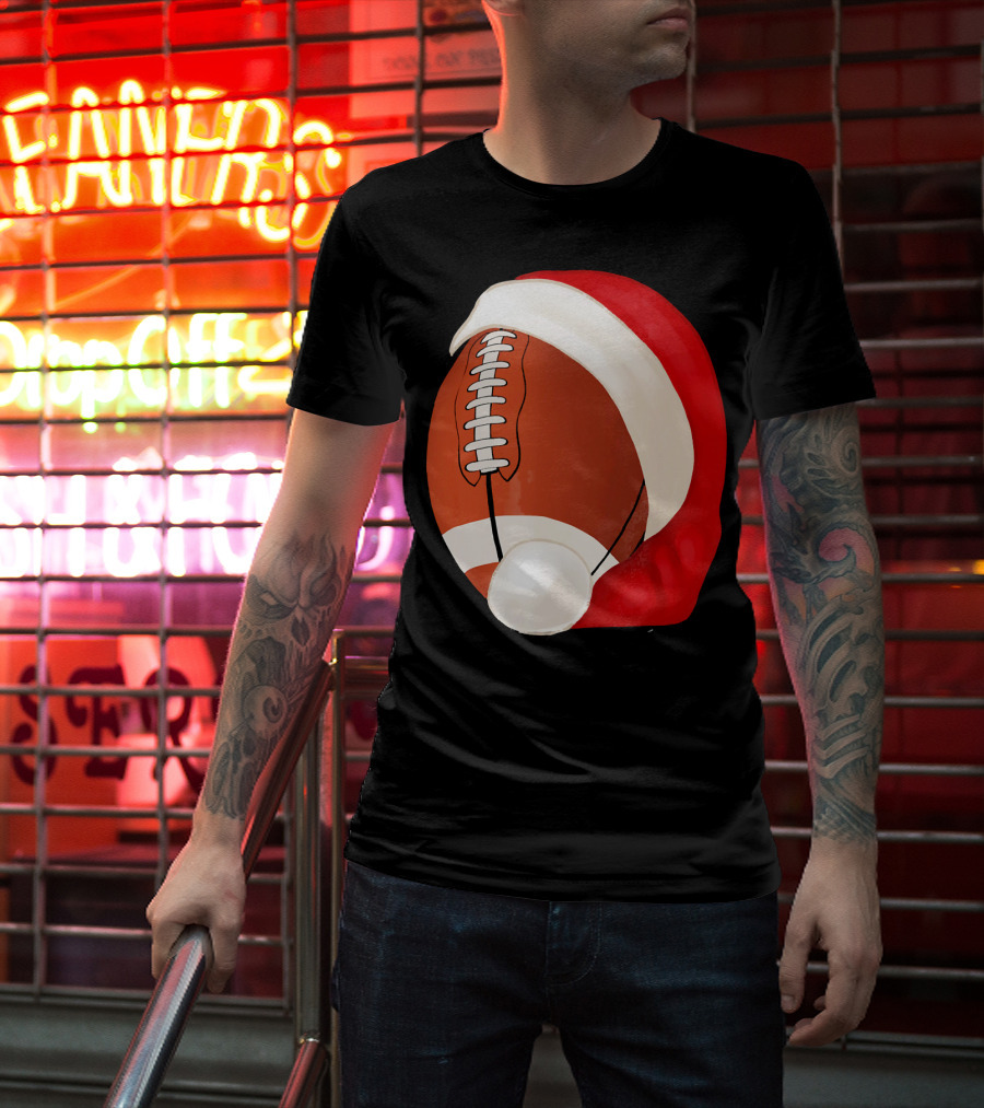American Football Santa Hat Christmas T-Shirt