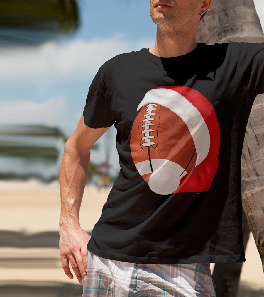 American Football Santa Hat Christmas T-Shirt