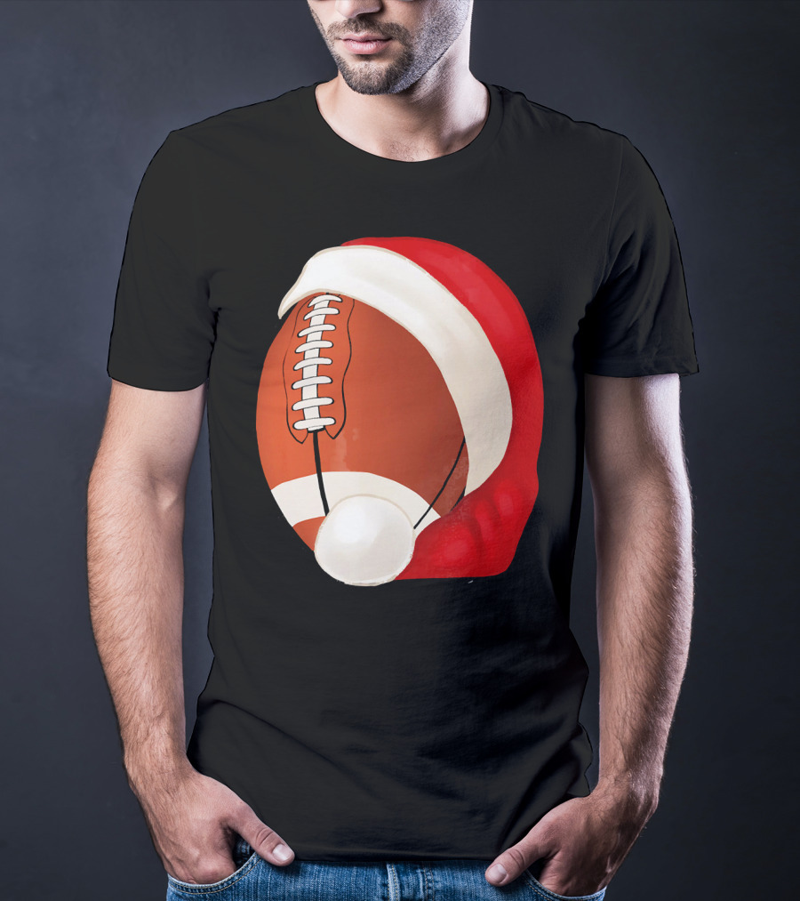 American Football Santa Hat Christmas T-Shirt