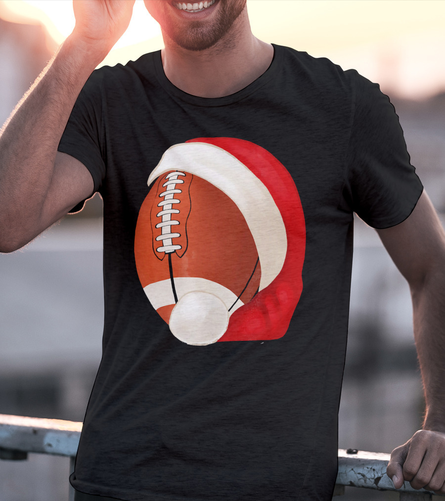 American Football Santa Hat Christmas T-Shirt