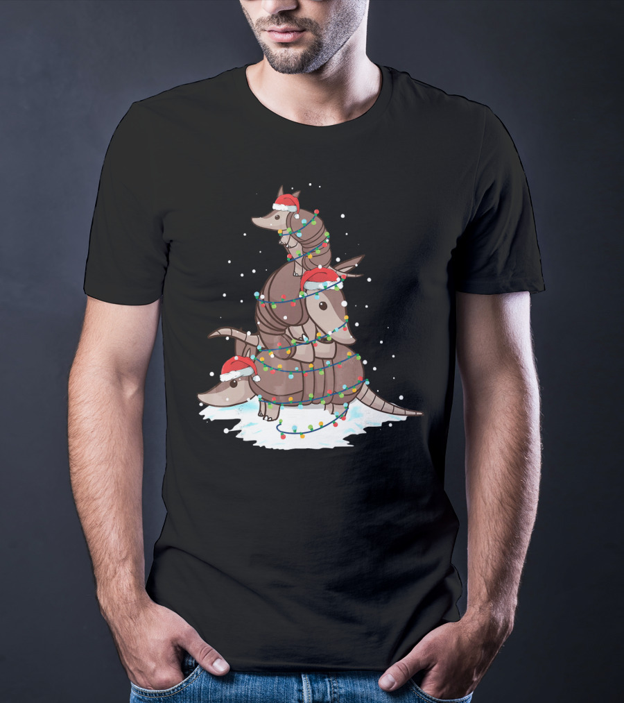 Armadillo Santa Christmas Light Tree Stack T-Shirt