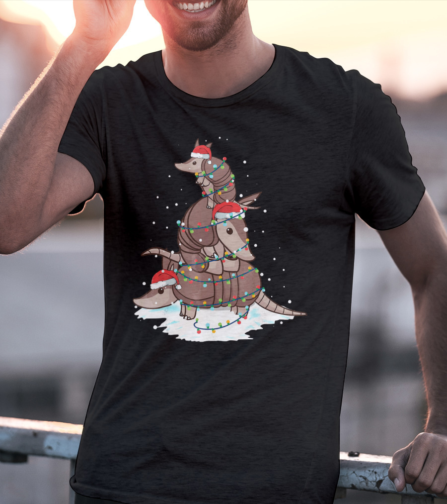 Armadillo Santa Christmas Light Tree Stack T-Shirt