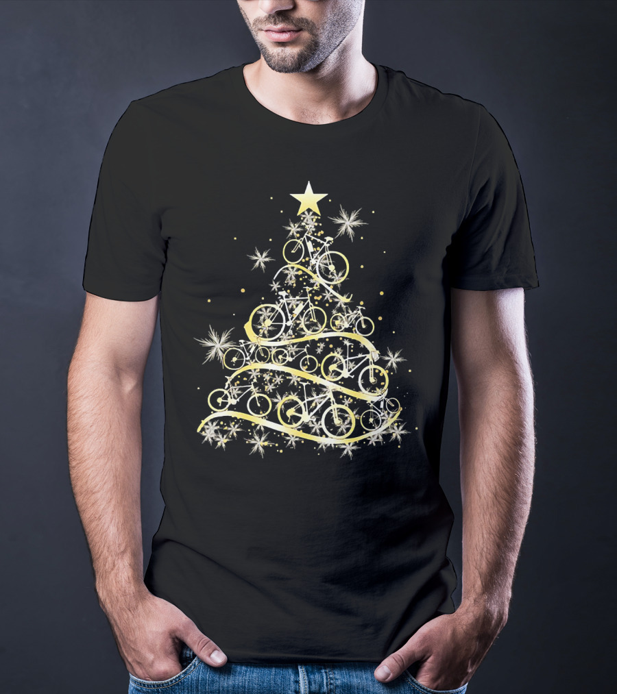 Bicycle Tree Christmas Biker Bike Festive Holiday Star T-Shirt