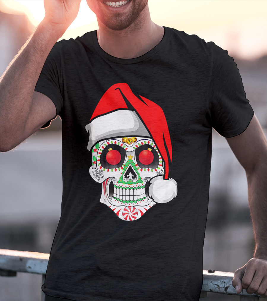 Jingle Jangle Christmas Sugar Skull Santa Hat Peppermint T-Shirt