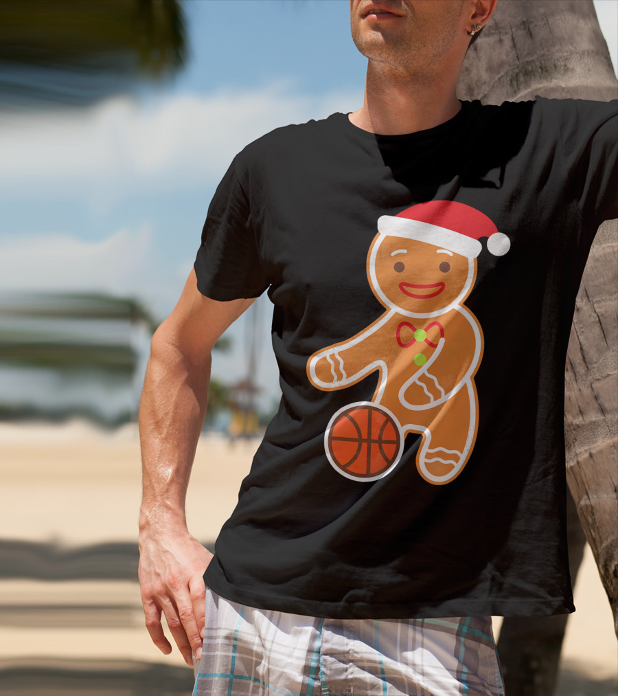 Basketball Gingerbread Player Santa Hat Gingerbread Man T-Shirt
