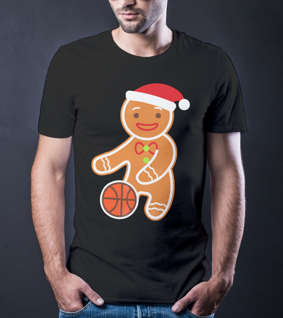 Basketball Gingerbread Player Santa Hat Gingerbread Man T-Shirt