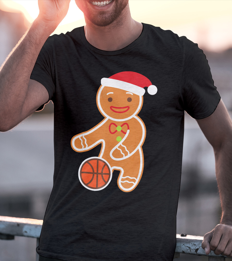 Basketball Gingerbread Player Santa Hat Gingerbread Man T-Shirt
