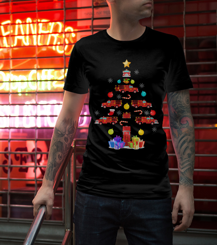Funny Firefighter Christmas Tree Ornament Fire Truck Star Gifts T-Shirt