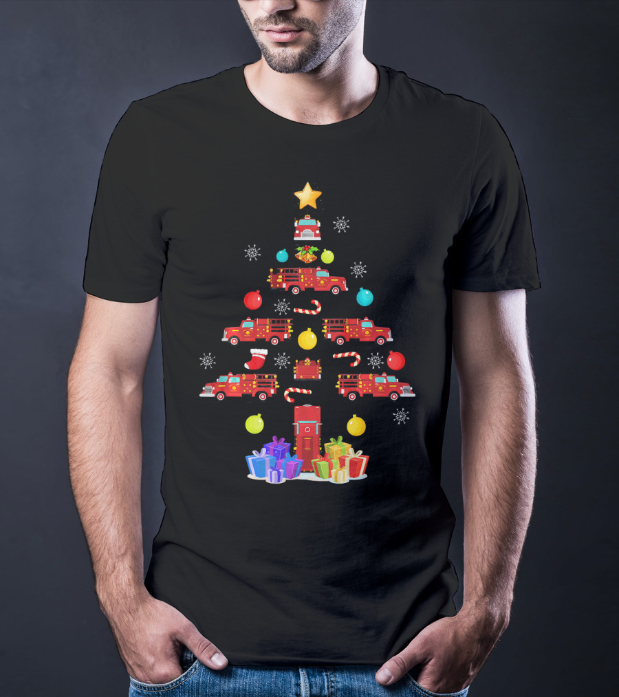 Funny Firefighter Christmas Tree Ornament Fire Truck Star Gifts T-Shirt