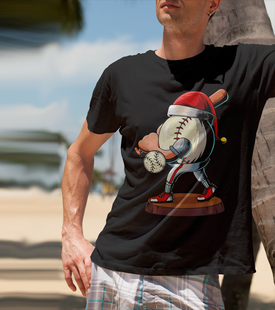 Christmas Baseball Batter Santa With Red Shoes And Bat T-Shirt