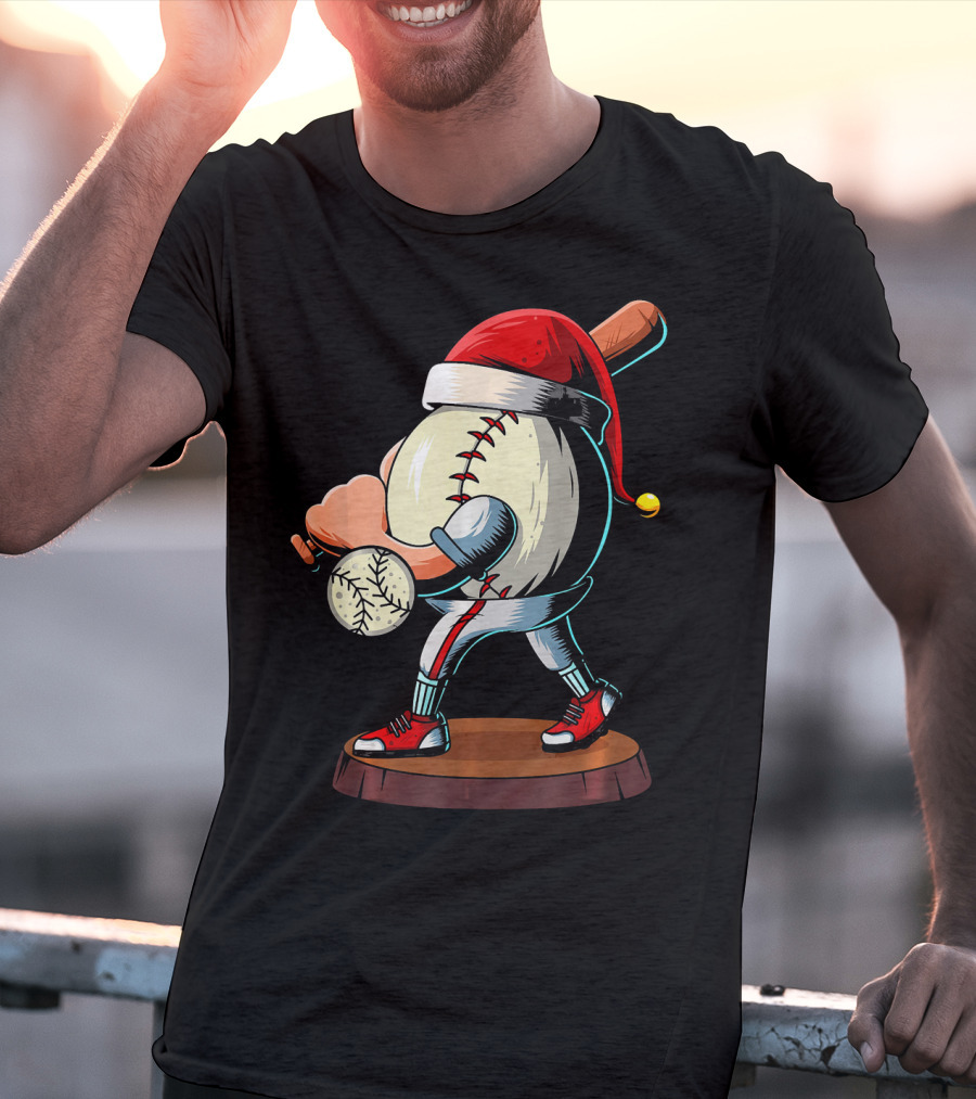 Christmas Baseball Batter Santa With Red Shoes And Bat T-Shirt