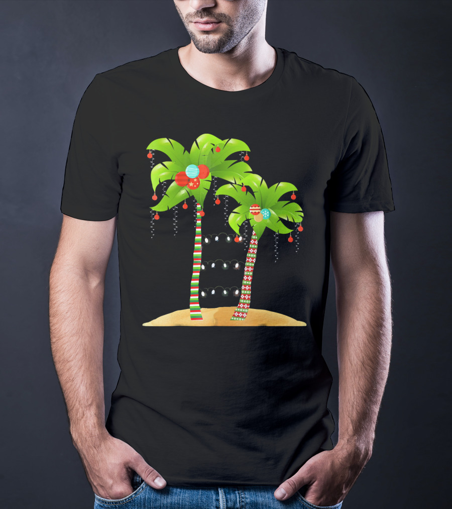Christmas Tree Palm Mele Kalikimaka Palm Trees With Ornaments And Lights T-Shirt