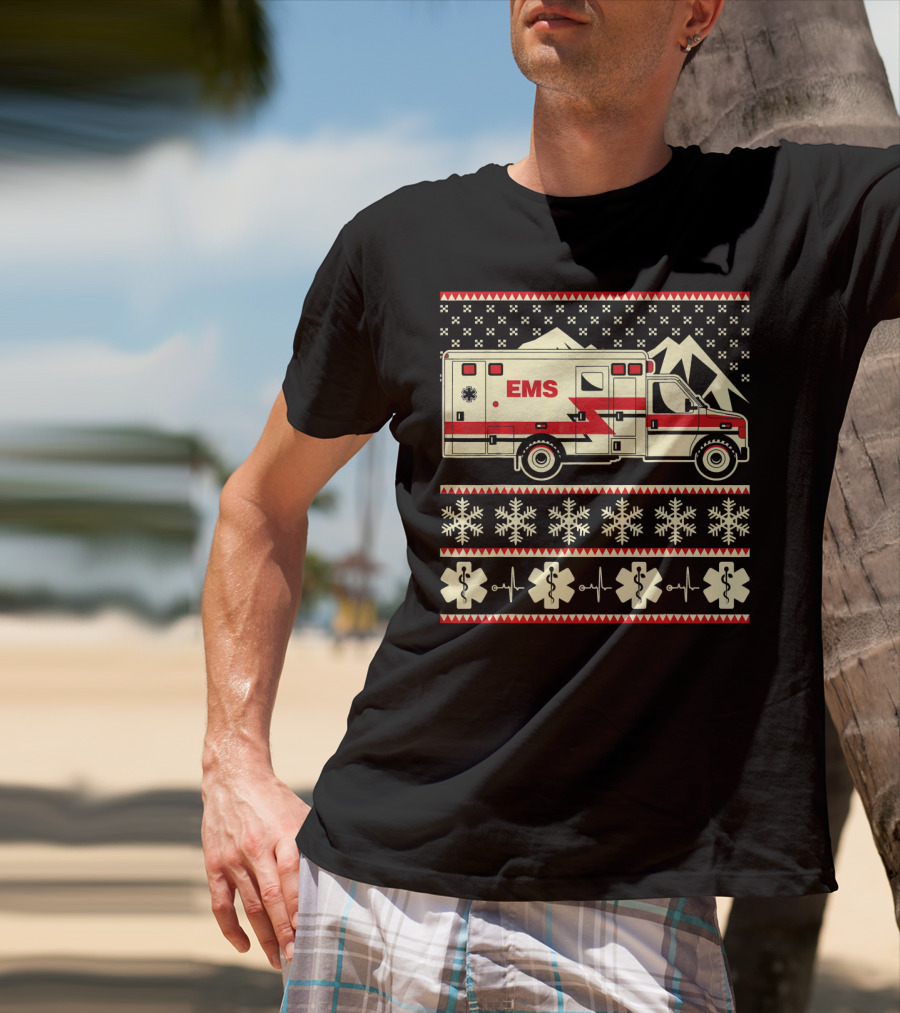EMS Christmas Ambulance Ugly Sweater Snowflake T-Shirt