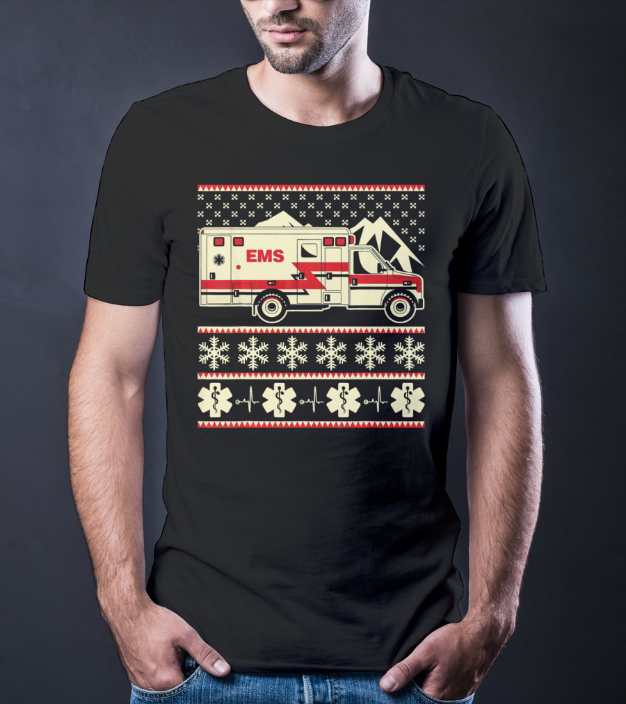 EMS Christmas Ambulance Ugly Sweater Snowflake T-Shirt