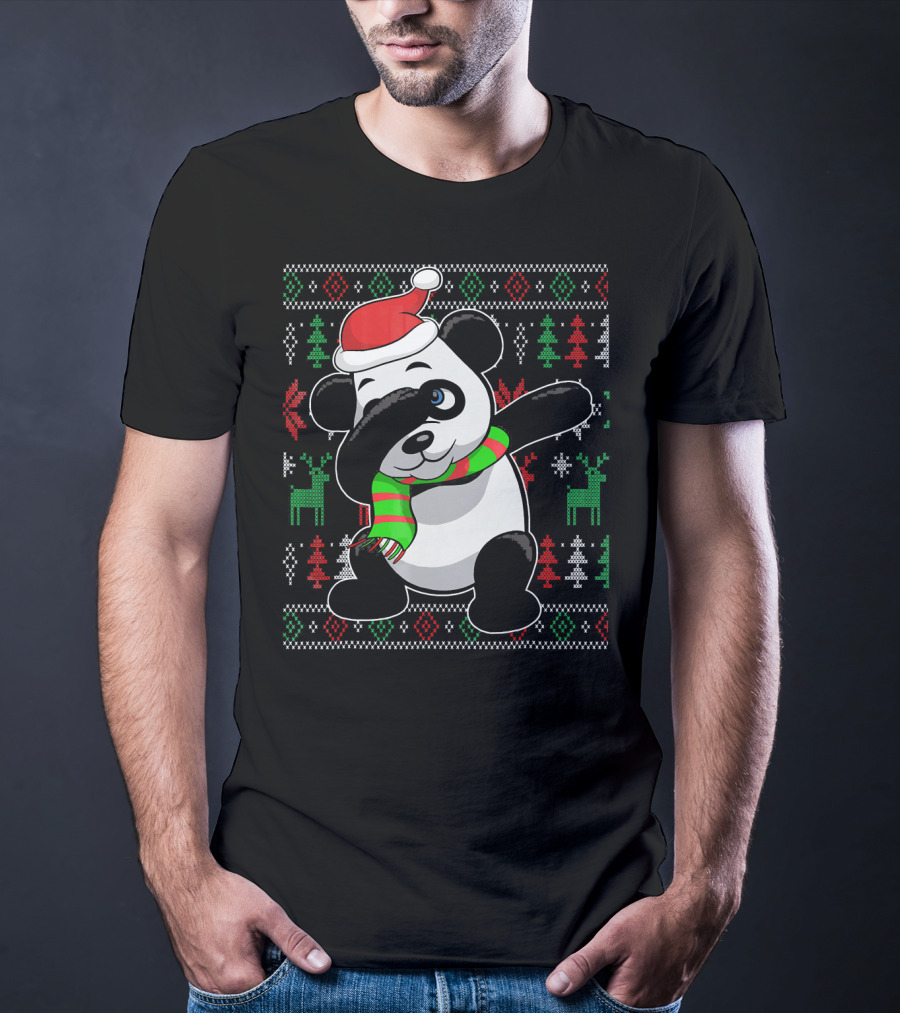Ugly Christmas Sweater With Dabbing Santa Panda And Festive T-Shirt